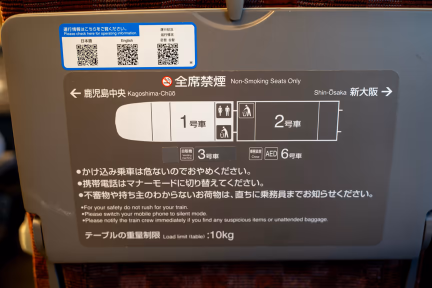 小桌板背面，写着设施位置